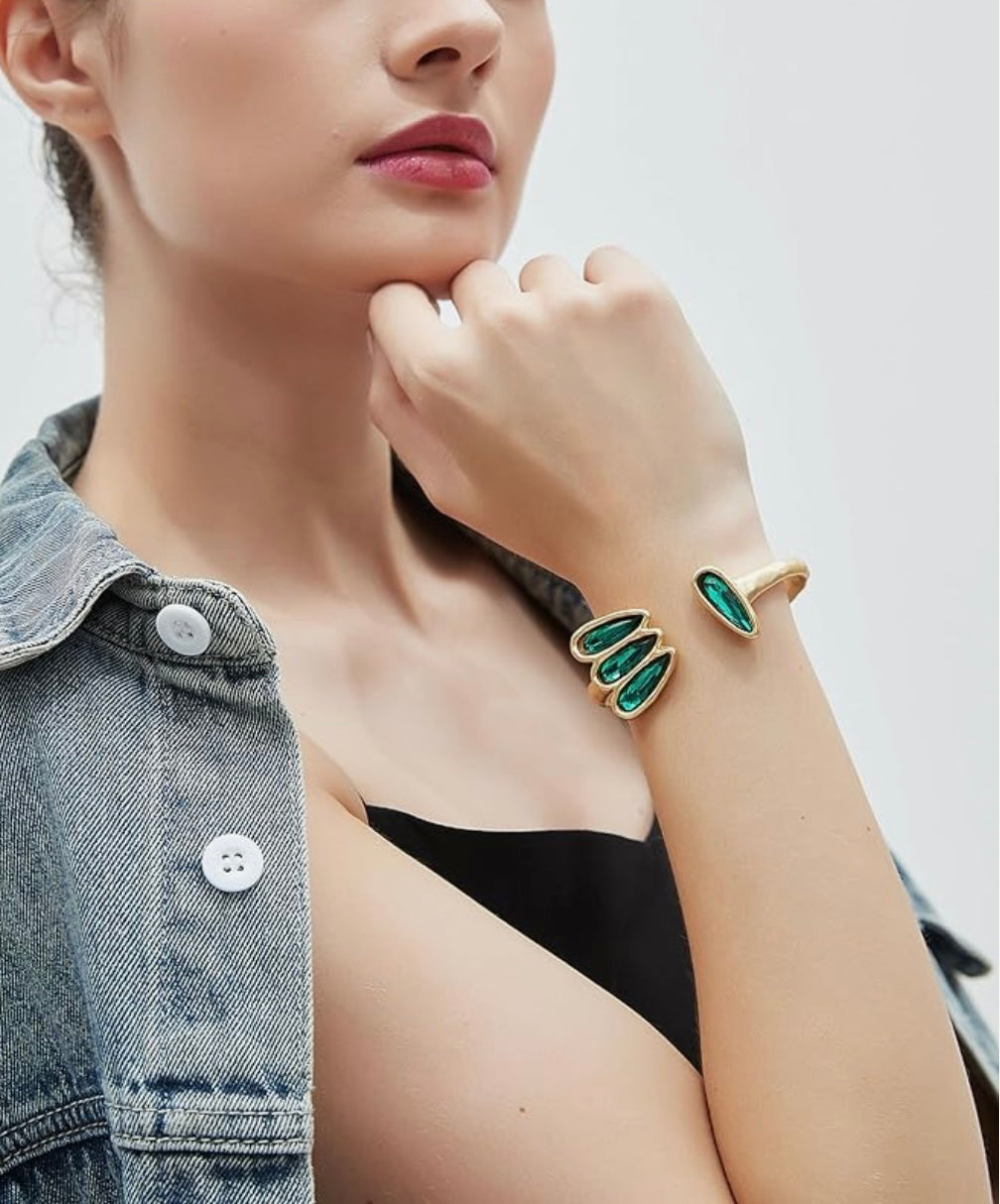 Gold Cuff Emerald Bracelet