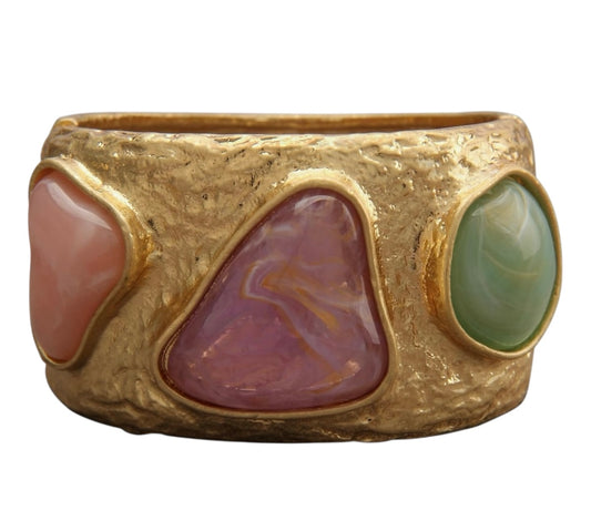Gold Cuff Multi Color Stone Bracelet