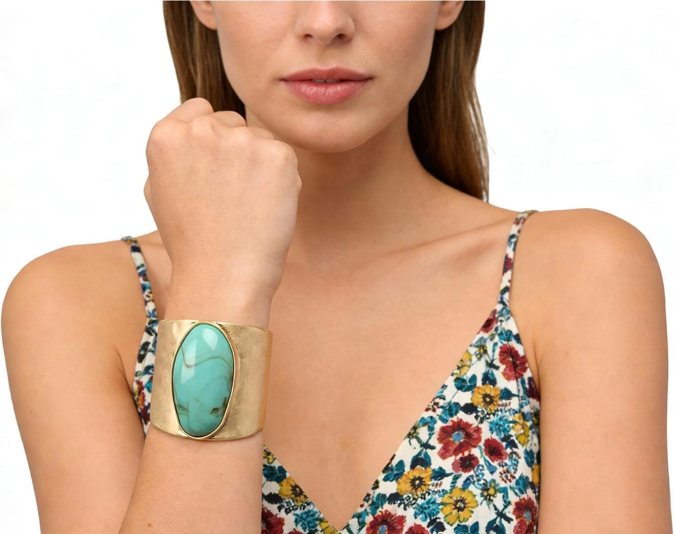 Gold Cuff Turquoise Stone Bracelet