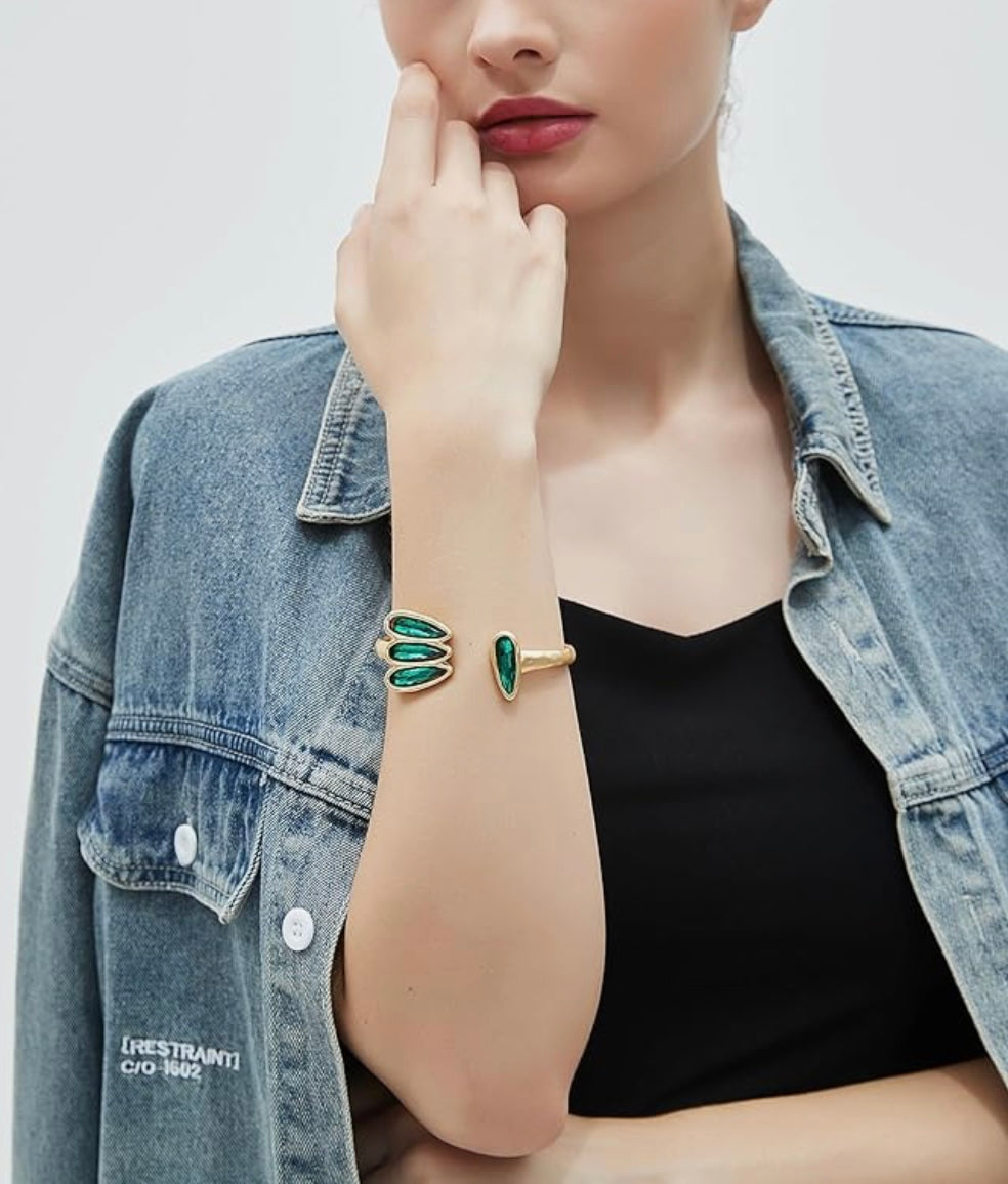 Gold Cuff Emerald Bracelet