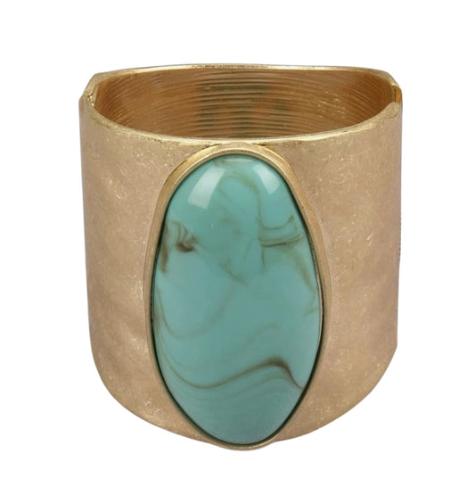 Gold Cuff Turquoise Stone Bracelet