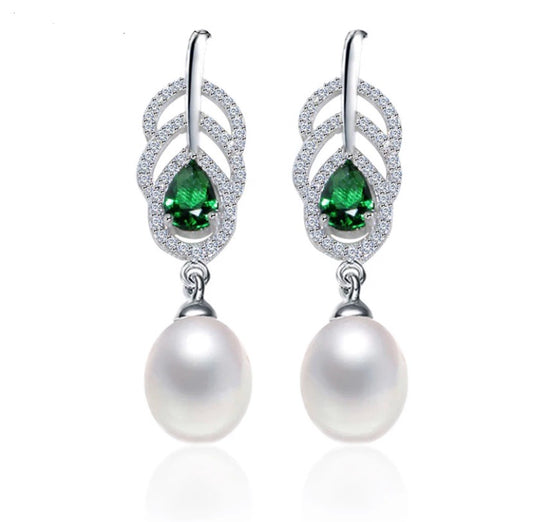 Vintage Emerald and Freshwater Pearl Earrings.
