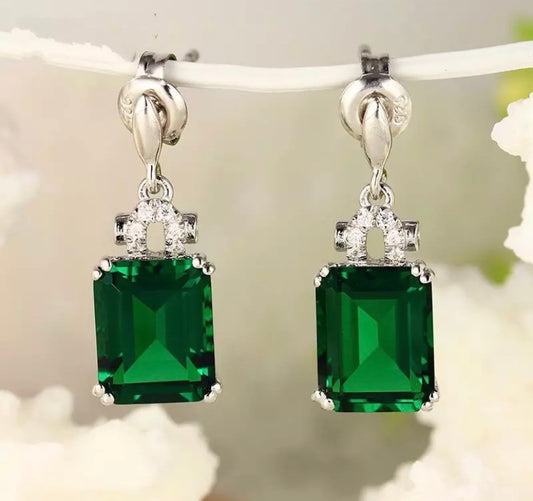 Emerald and Diamond Semi-Drop Earrings.