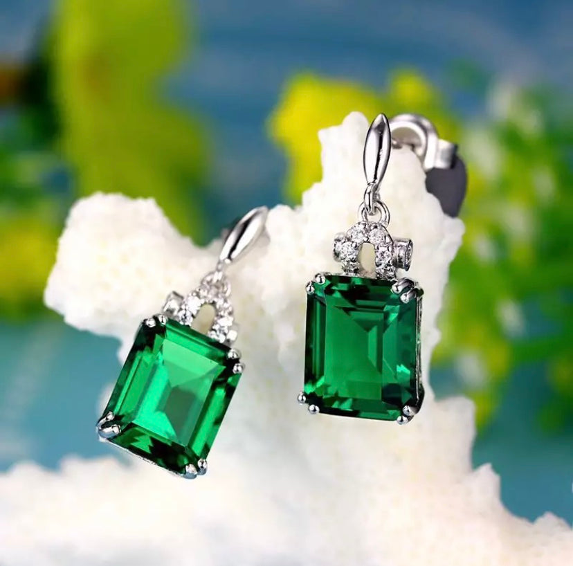 Emerald and Diamond Semi-Drop Earrings.