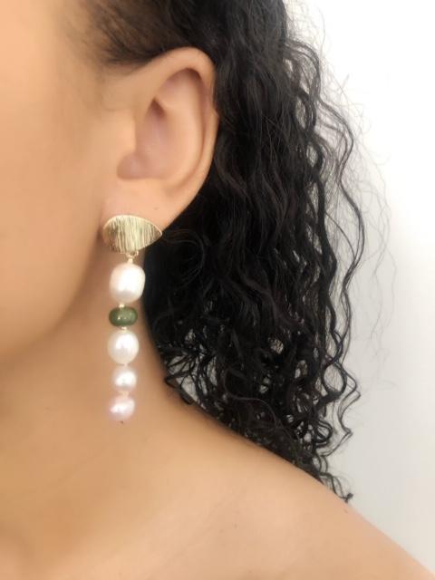 Luxurious White, Pink and Purple Freshwater Pearl Earrings with Green Jade.