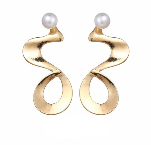 Art Deco Geometric Pearl Earrings