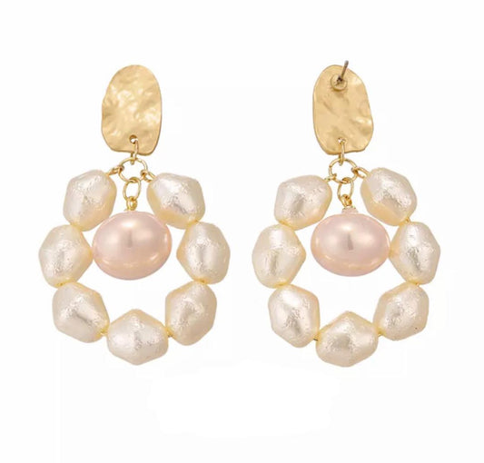 Antique White and Pink Baroque Pearl Drop Earrings.