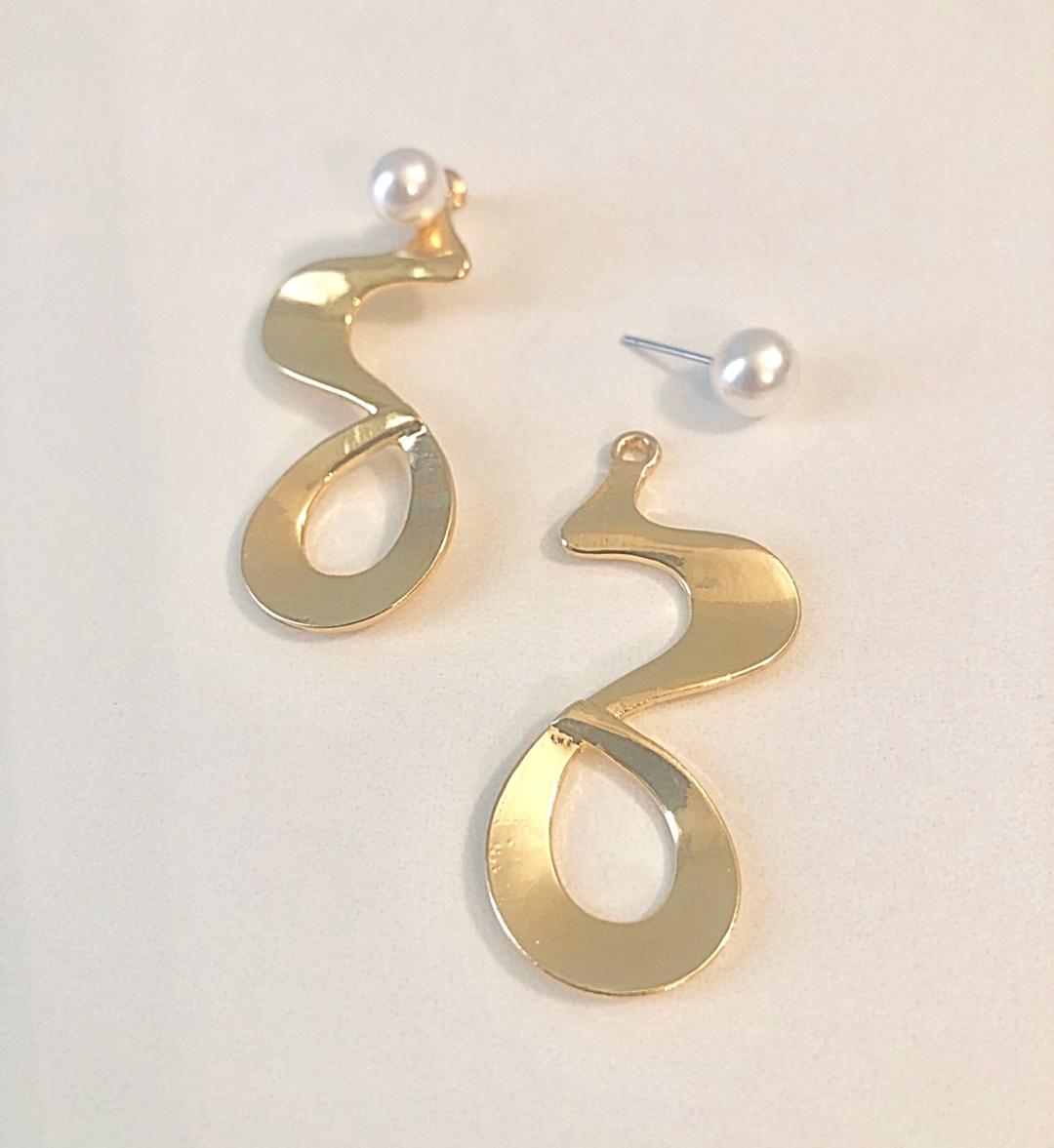 Art Deco Geometric Pearl Earrings