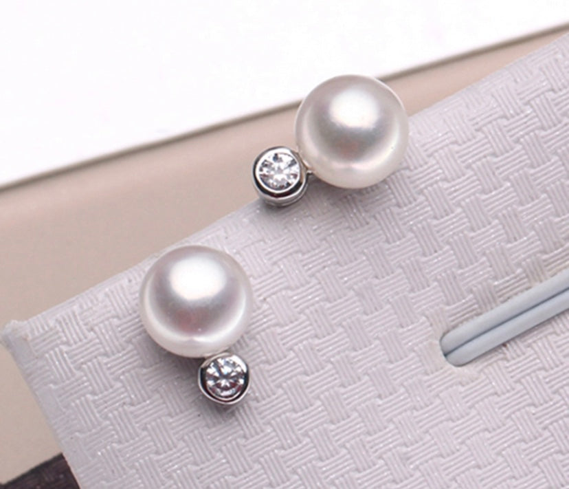 Diamond and Freshwater Pearl Earrings.