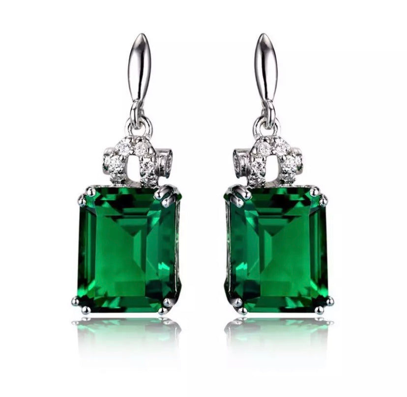 Emerald and Diamond Semi-Drop Earrings.