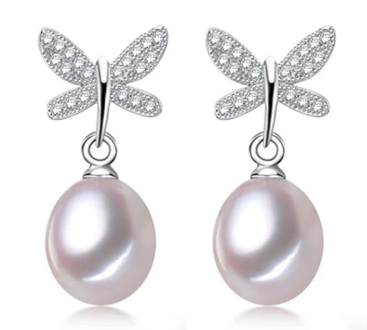 Butterfly Diamond and Freshwater Pearl Earrings.